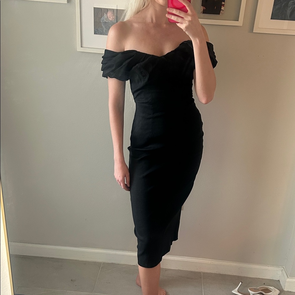 A.L.C. Black Off-Shoulder Midi Dress